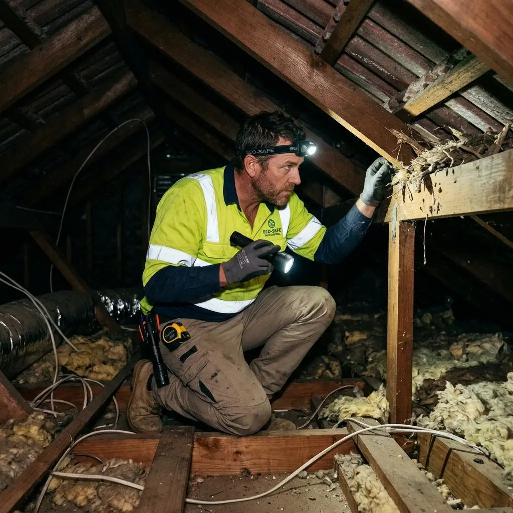 Technician inspecting a Deakin subfloor void for a deceased cat