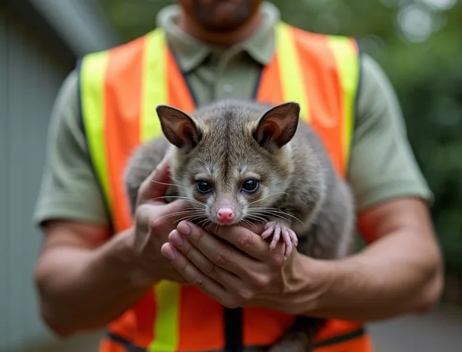 Animal handler safely recovering a deceased possum in Deakin